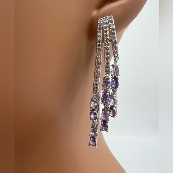 Jewelry - ♥️Silver Purple CZ Dangle Deco Earrings